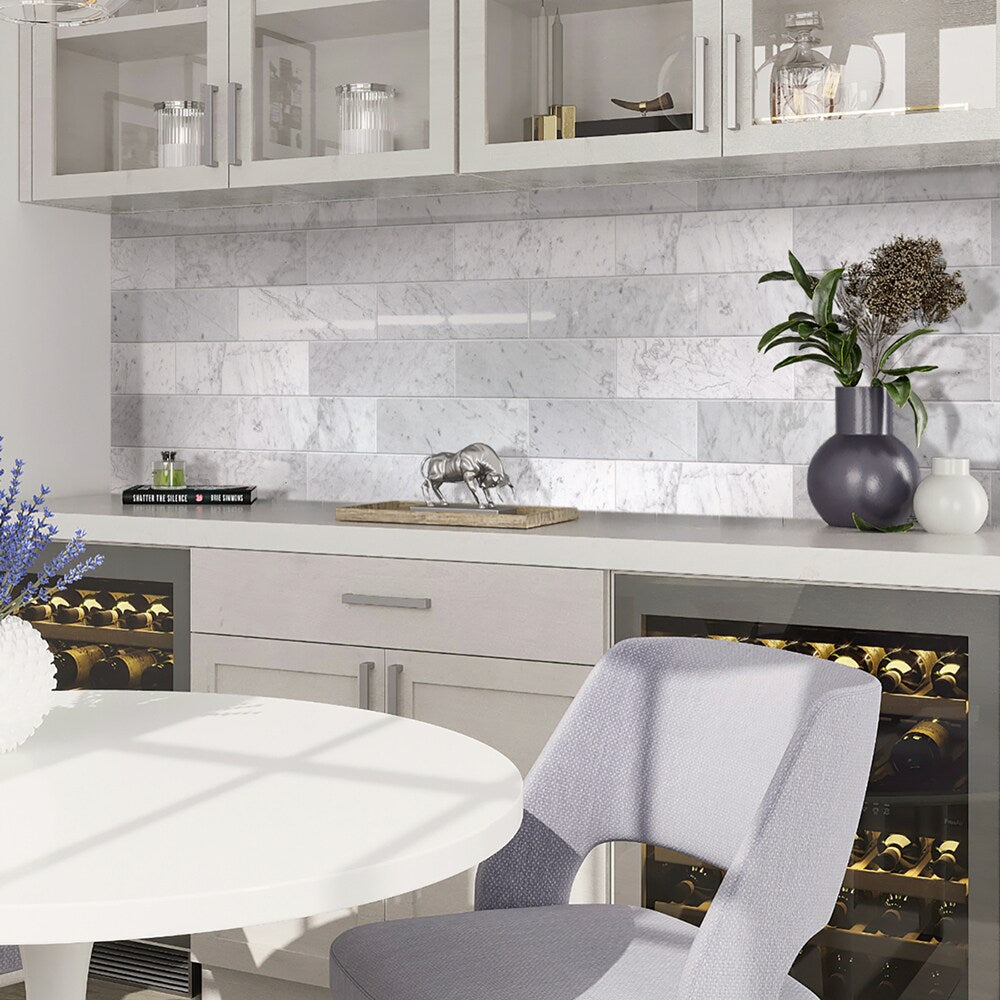 Apollo Tile White 4-in x 12-in Polished Natural Stone Marble Brick Wall Tile (5-sq. ft/ Carton)
