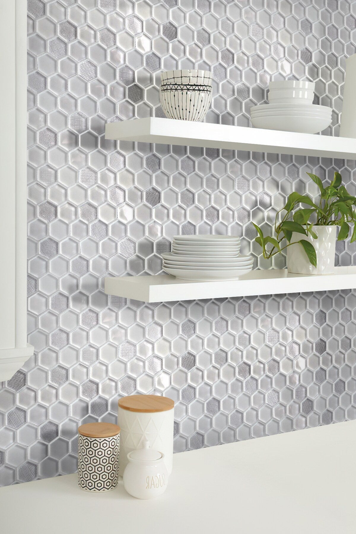 Apollo Tile Glacier White and Gray 12-in x 12-in Multi-finish Glass Honeycomb Patterned Floor and Wall Tile (4.83-sq. ft/ Carton)