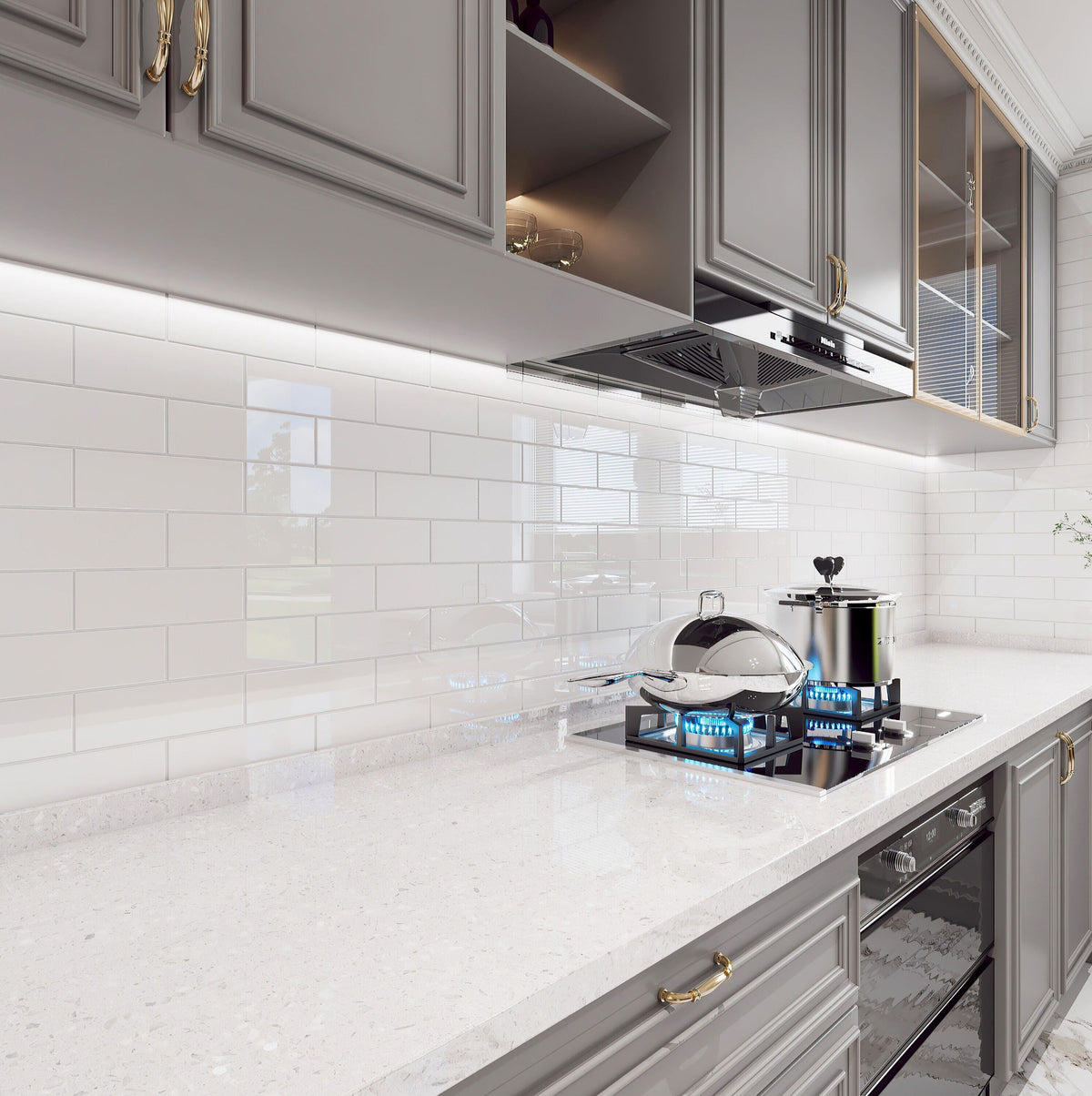 Giorbello Classic Premium White 3-in x 9-in Glossy Glass Subway Wall Tile (5-sq. ft/ Carton)
