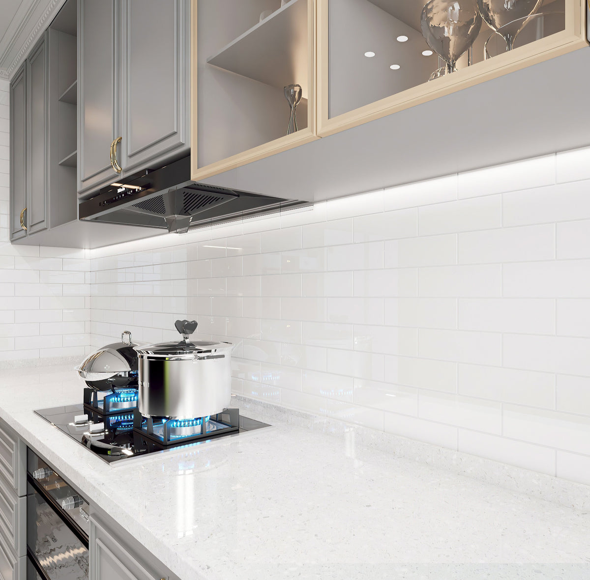 Giorbello Classic Premium White 3-in x 9-in Glossy Glass Subway Wall Tile (5-sq. ft/ Carton)