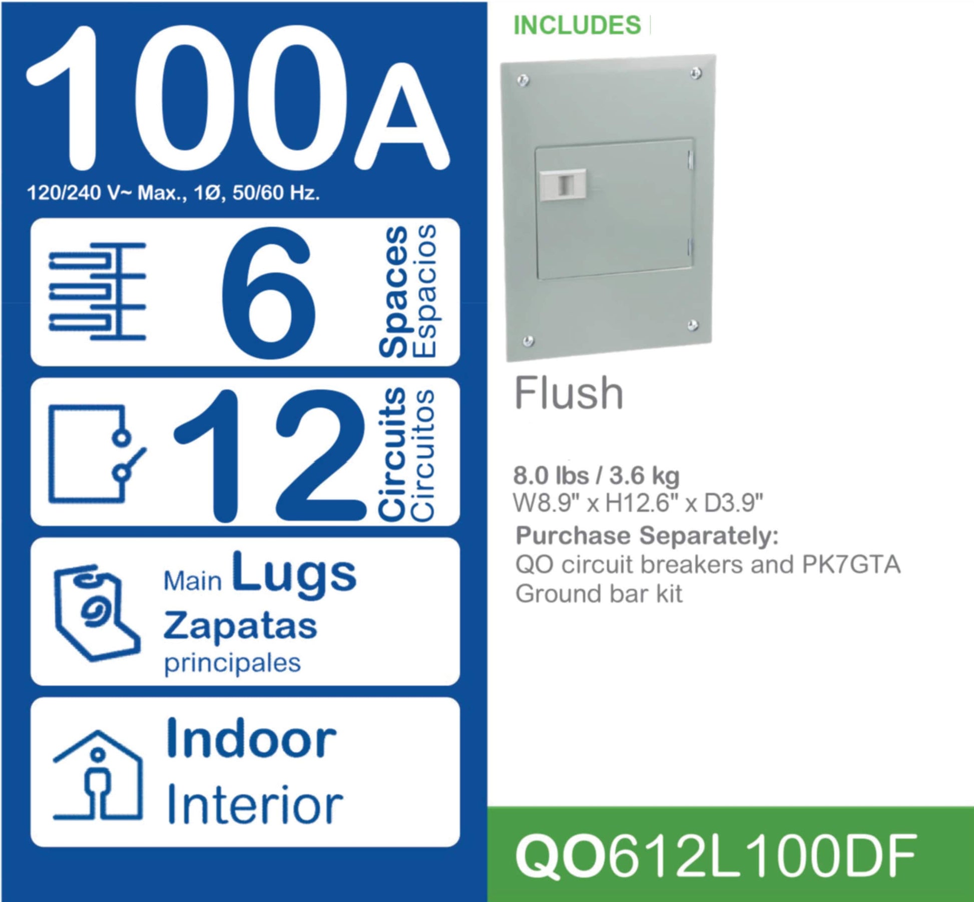 Square D QO 100-Amp 6-space load center - interior view