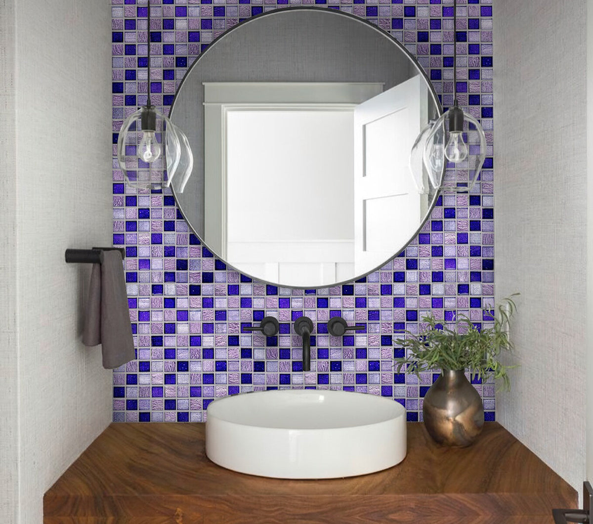 Apollo Tile Phoenix Purple and Blue Mini Squares 12-in x 12-in Polished Glass, Stone Marble Uniform Squares Wall Tile (4.83-sq. ft/ Carton)