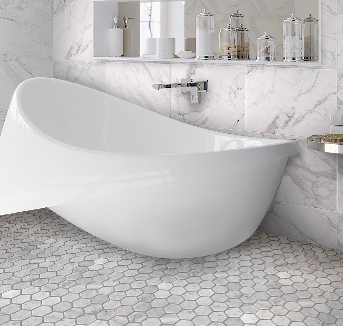 Apollo Tile White 12-in x 12-in Honed Natural Stone Marble Hexagon Marble Look Floor and Wall Tile (4.83-sq. ft/ Carton)