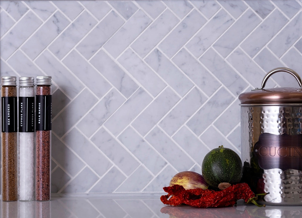 Apollo Tile White 11-in x 12-in Polished Natural Stone Marble Herringbone Patterned Floor and Wall Tile (5.28-sq. ft/ Carton)