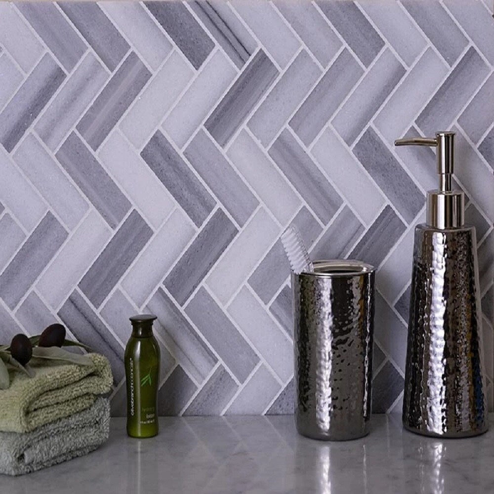 Apollo Tile Grey 10-in x 12-in Polished Natural Stone Marble Herringbone Floor and Wall Tile (5.29-sq. ft/ Carton)