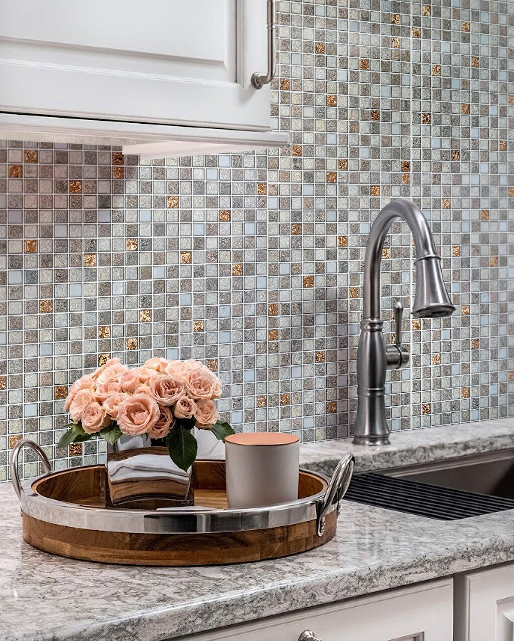 Apollo Tile Gold 12-in x 12-in Polished Glass; Metal; Stone Marble Uniform Squares Wall Tile (5-sq. ft/ Carton)