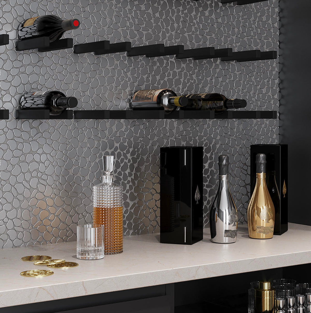 Apollo Tile Metal 12-in x 12-in Polished Metal Pebble Stone Look Floor and Wall Tile (5-sq. ft/ Carton)