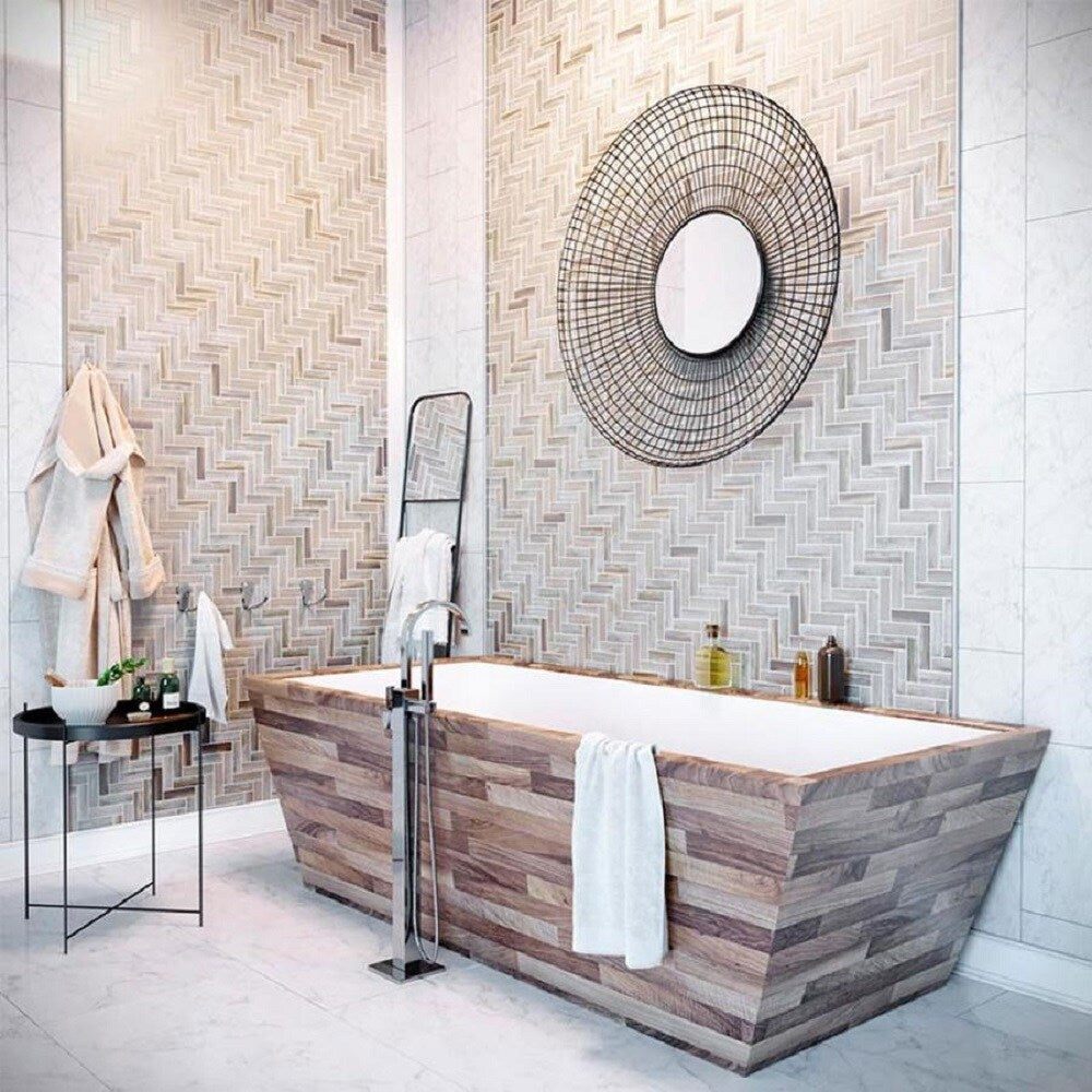 Apollo Tile Aloha Beige 12-in x 12-in Matte Recycled Glass Herringbone Floor and Wall Tile (9.63-sq. ft/ Carton)