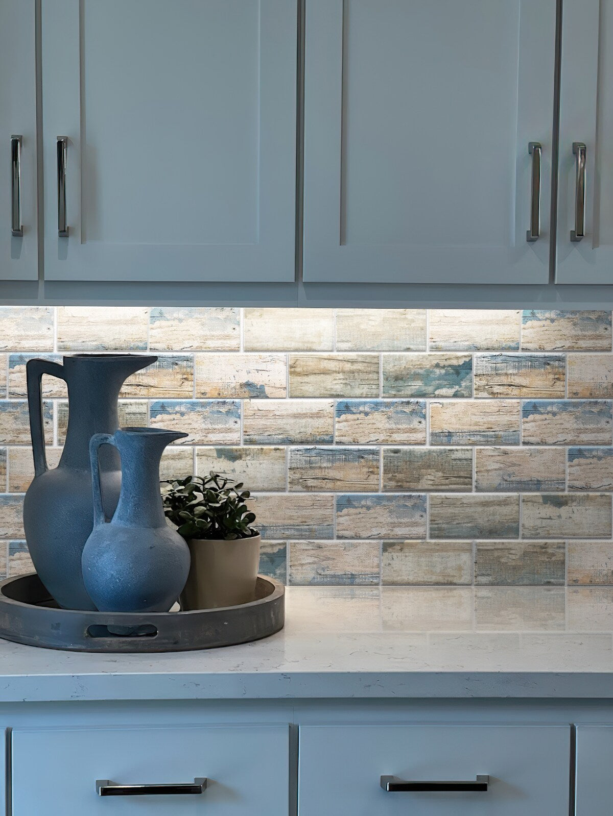 Apollo Tile Beige and Gray 11-in x 12-in Matte Recycled Glass Brick Wood Look Wall Tile (9.18-sq. ft/ Carton)