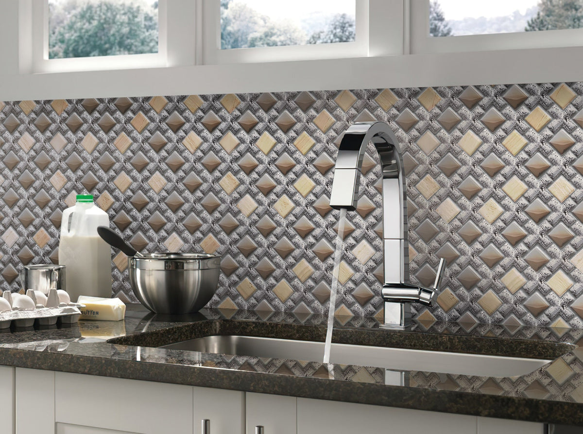 Apollo Tile (Sample) Wall Tile Silver 4-in x 4-in Polished Glass/Metal/Stone Marble Wall Tile