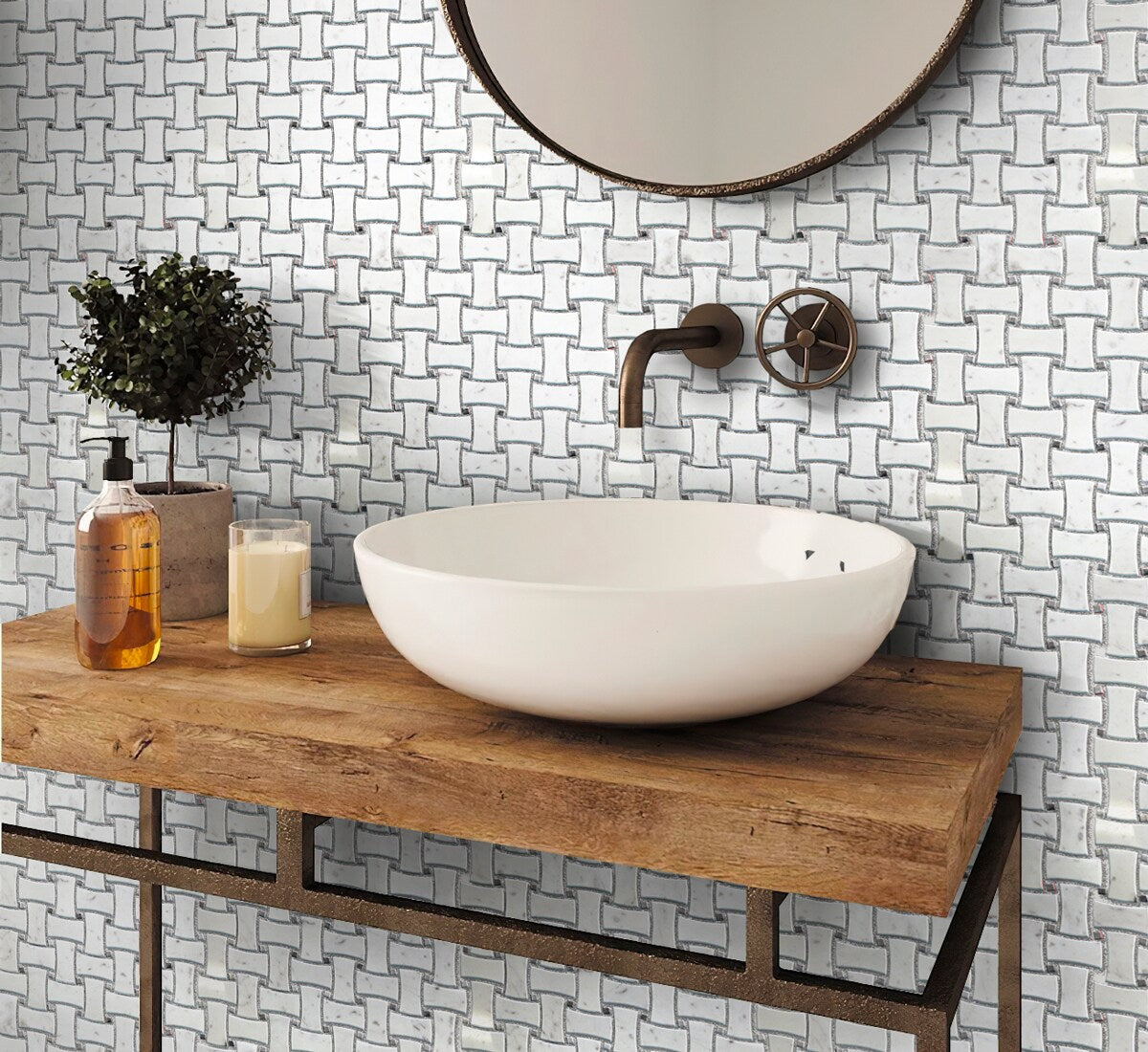 Apollo Tile Gray 12-in x 12-in Polished Natural Stone Marble Basketweave Marble Look Floor and Wall Tile (5-sq. ft/ Carton)