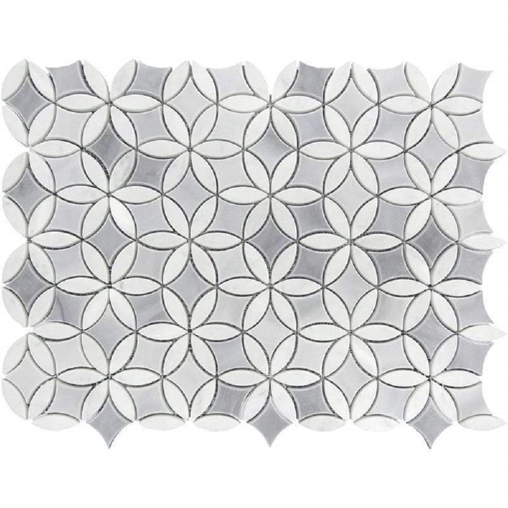 Apollo Tile Indigo Gray and White 12-in x 15-in Polished Natural Stone Marble Pinwheel Patterned Floor and Wall Tile (6.18-sq. ft/ Carton)