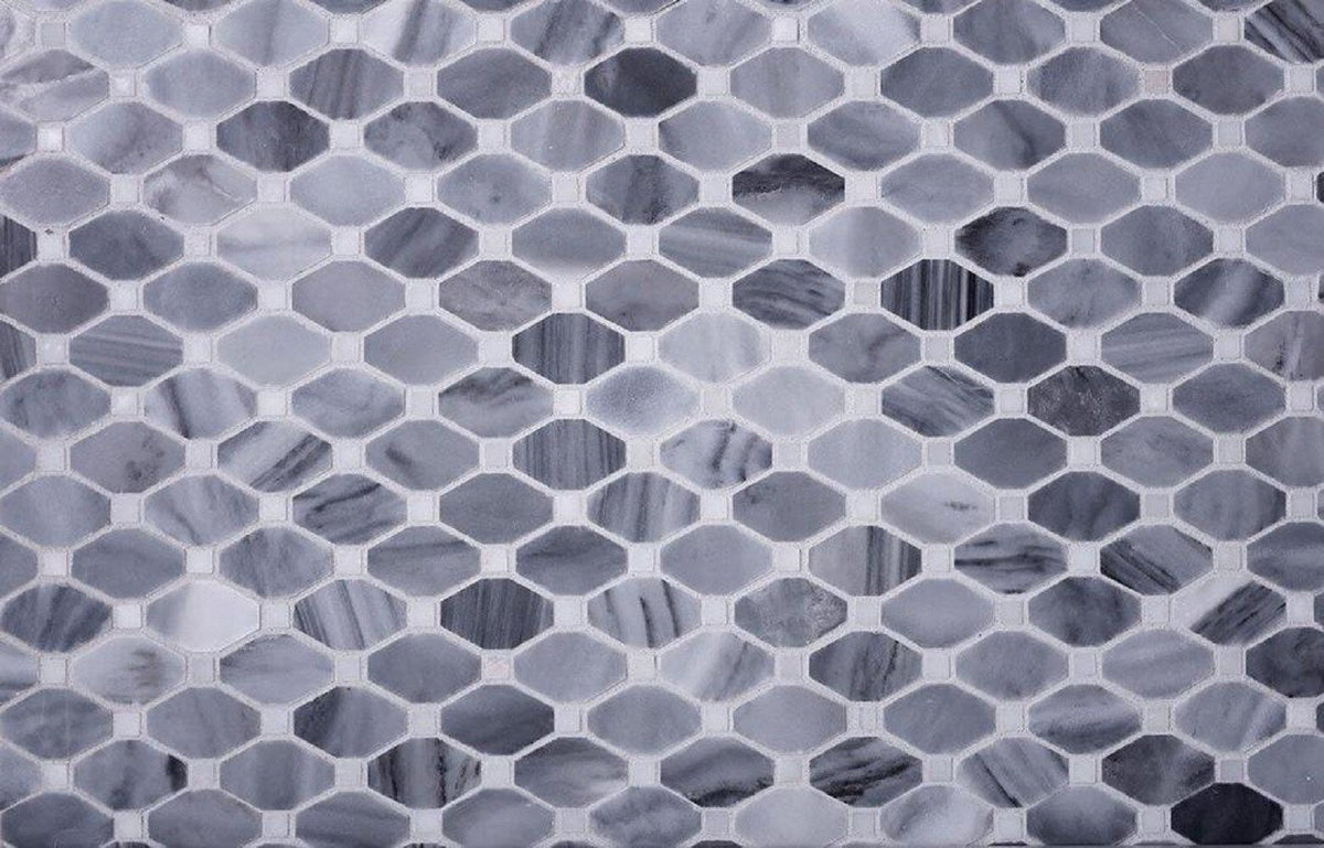Apollo Tile Indigo Gray and White 12-in x 12-in Polished Natural Stone Marble Octagon Dot Patterned Floor and Wall Tile (5.08-sq. ft/ Carton)