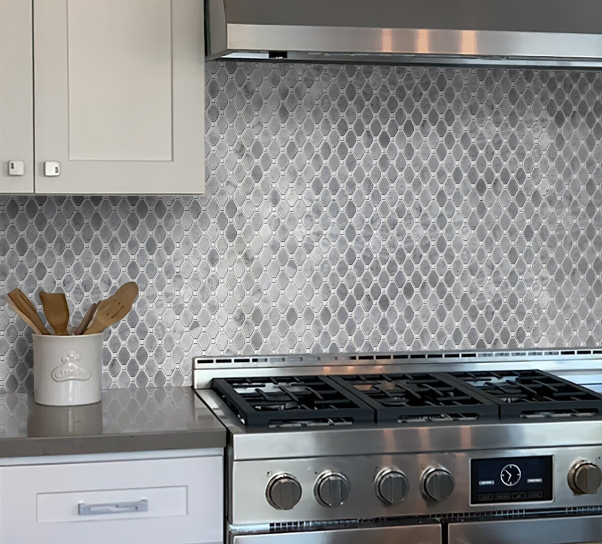 Apollo Tile Indigo Gray and White 12-in x 12-in Polished Natural Stone Marble Octagon Dot Patterned Floor and Wall Tile (5.08-sq. ft/ Carton)