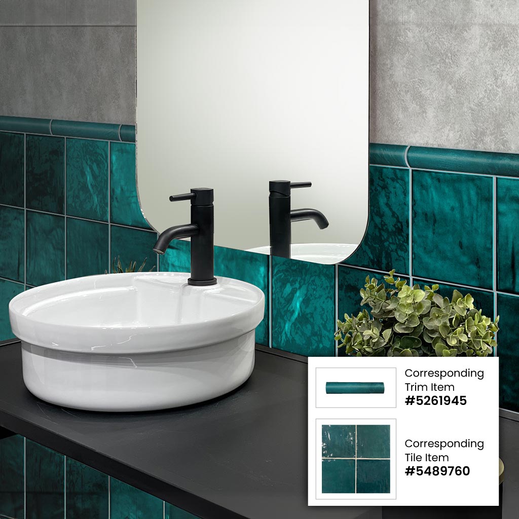 Apollo Tile Chateau Ocean Green 5-in x 5-in Glossy Ceramic Marble Look Floor and Wall Tile (10.76-sq. ft/ Carton)