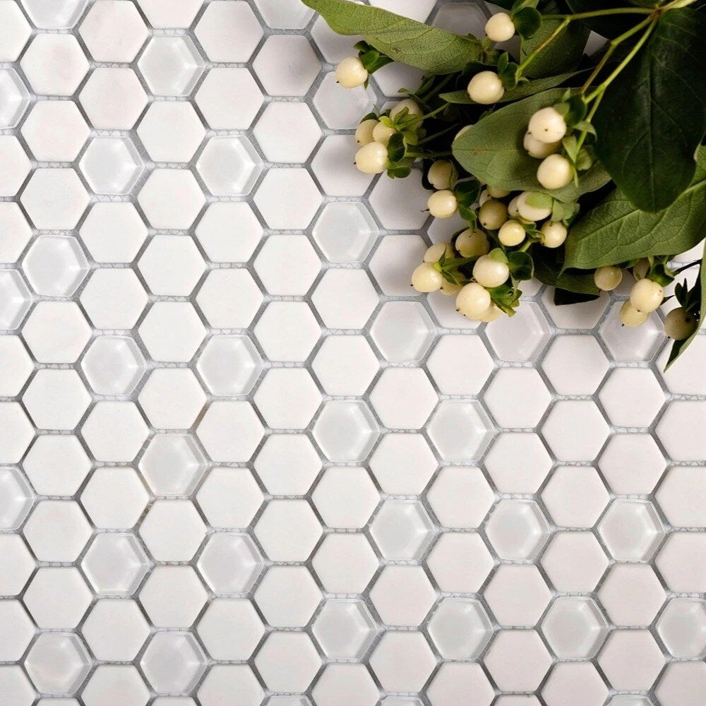 Apollo Tile White 12-in x 12-in Polished Recycled Glass Honeycomb Patterned Floor and Wall Tile (4.92-sq. ft/ Carton)