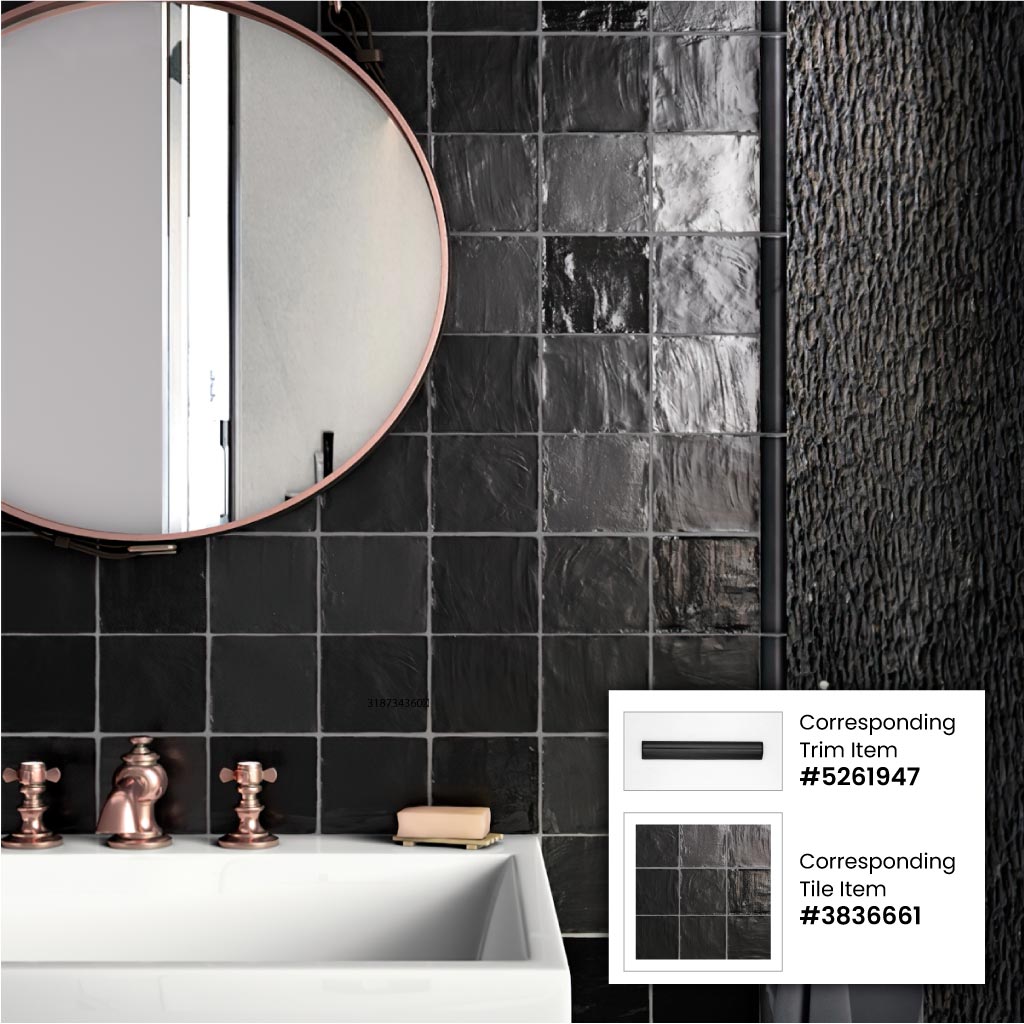 Apollo Tile 10-Pack Black 1/2-in x 8-in Ceramic Bullnose Tile (0.667-sq. ft/ Carton)