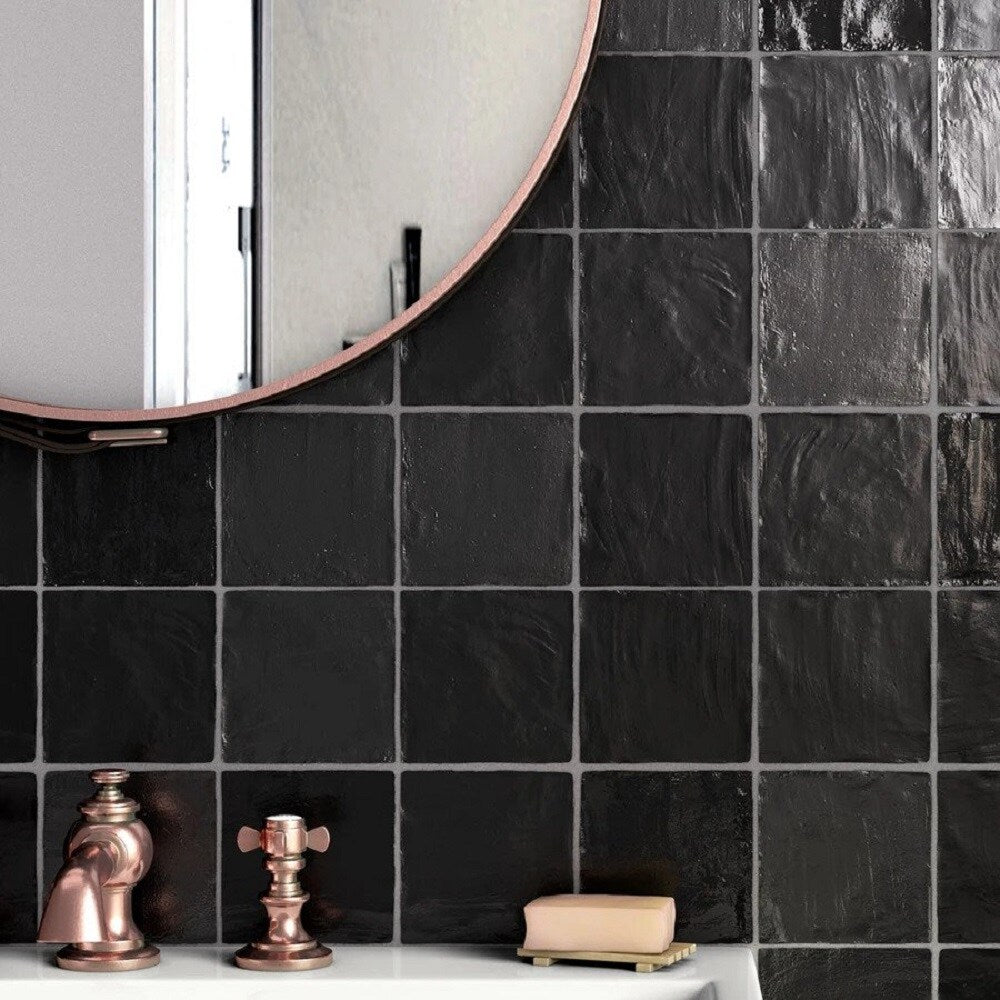 Apollo Tile Duchess Black 4-in x 4-in Glossy Ceramic Wall Tile (5.38-sq. ft/ Carton)