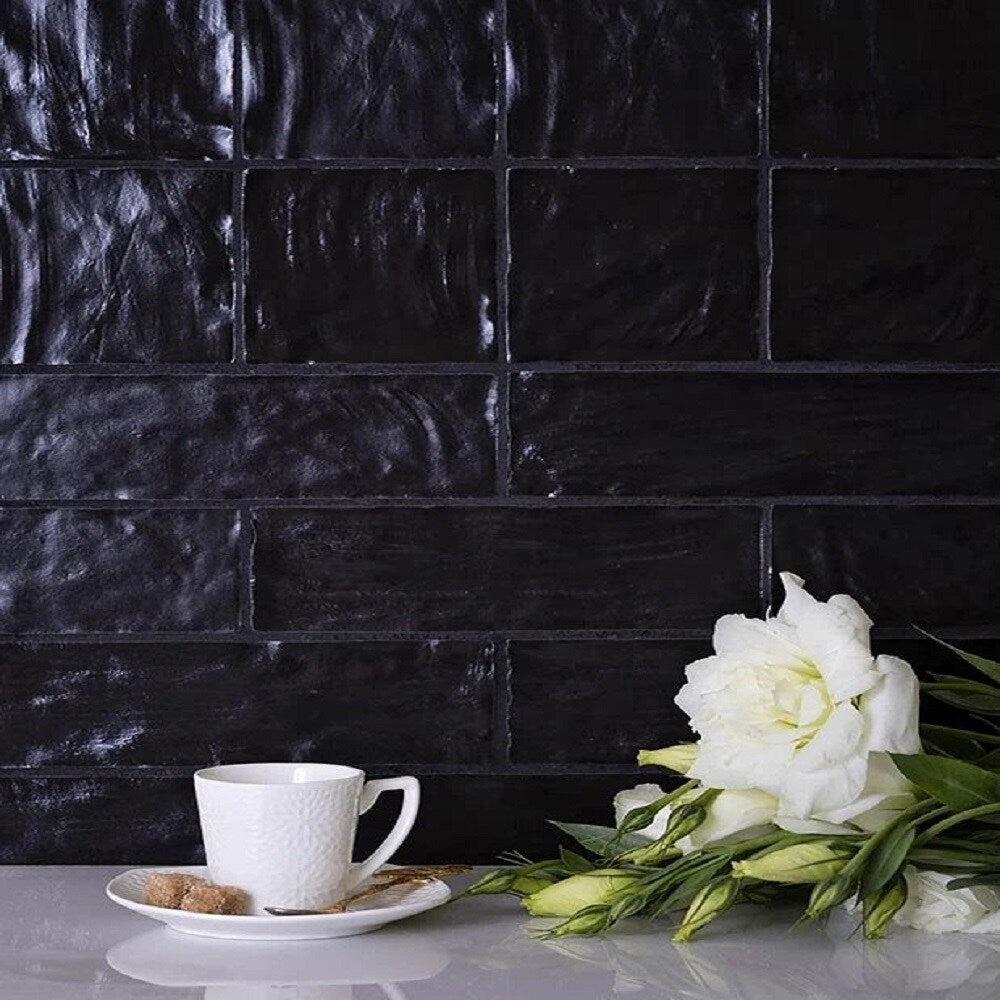 Apollo Tile Duchess Black 4-in x 4-in Glossy Ceramic Wall Tile (5.38-sq. ft/ Carton)