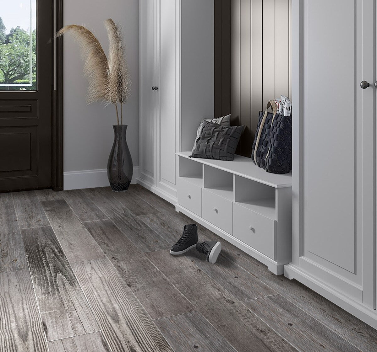 Apollo Tile Ash Gray 8-in x 48-in Matte Porcelain Wood Look Tile (10.358-sq. ft/ Carton)