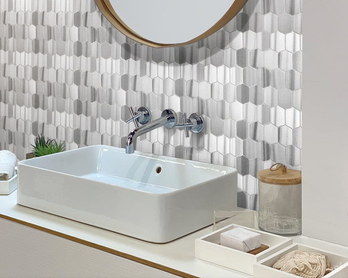 Apollo Tile (Sample) Zebra Cloud Gray 12-in x 13-in Polished Marble Honeycomb Patterned Floor and Wall Tile