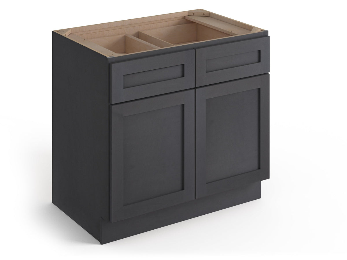 Valleywood Cabinetry 36-in W x 34.5-in H x 24-in D Ideal Gray Birch 2-Drawers Base Ready To Assemble Plywood Cabinet (Flat Panel Shaker Style)