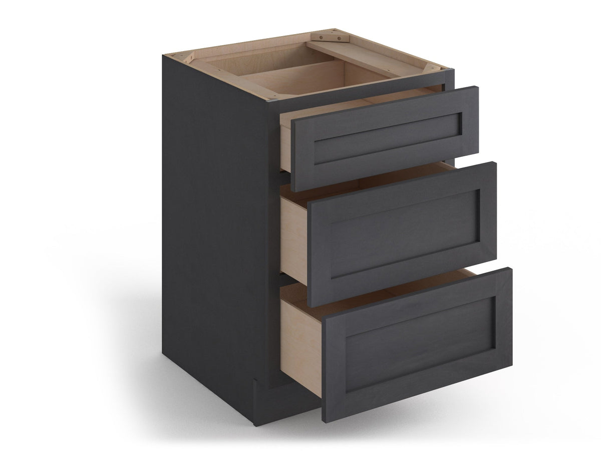 Valleywood Cabinetry 30-in W x 34.5-in H x 24-in D Ideal Gray Birch 3-Drawer Base Ready To Assemble Plywood Cabinet (Flat Panel Style)