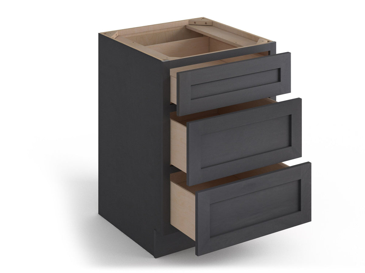 Valleywood Cabinetry 12-in W x 34.5-in H x 24-in D Ideal Gray Birch 3-Drawer Base Ready To Assemble Plywood Cabinet (Flat Panel Style)