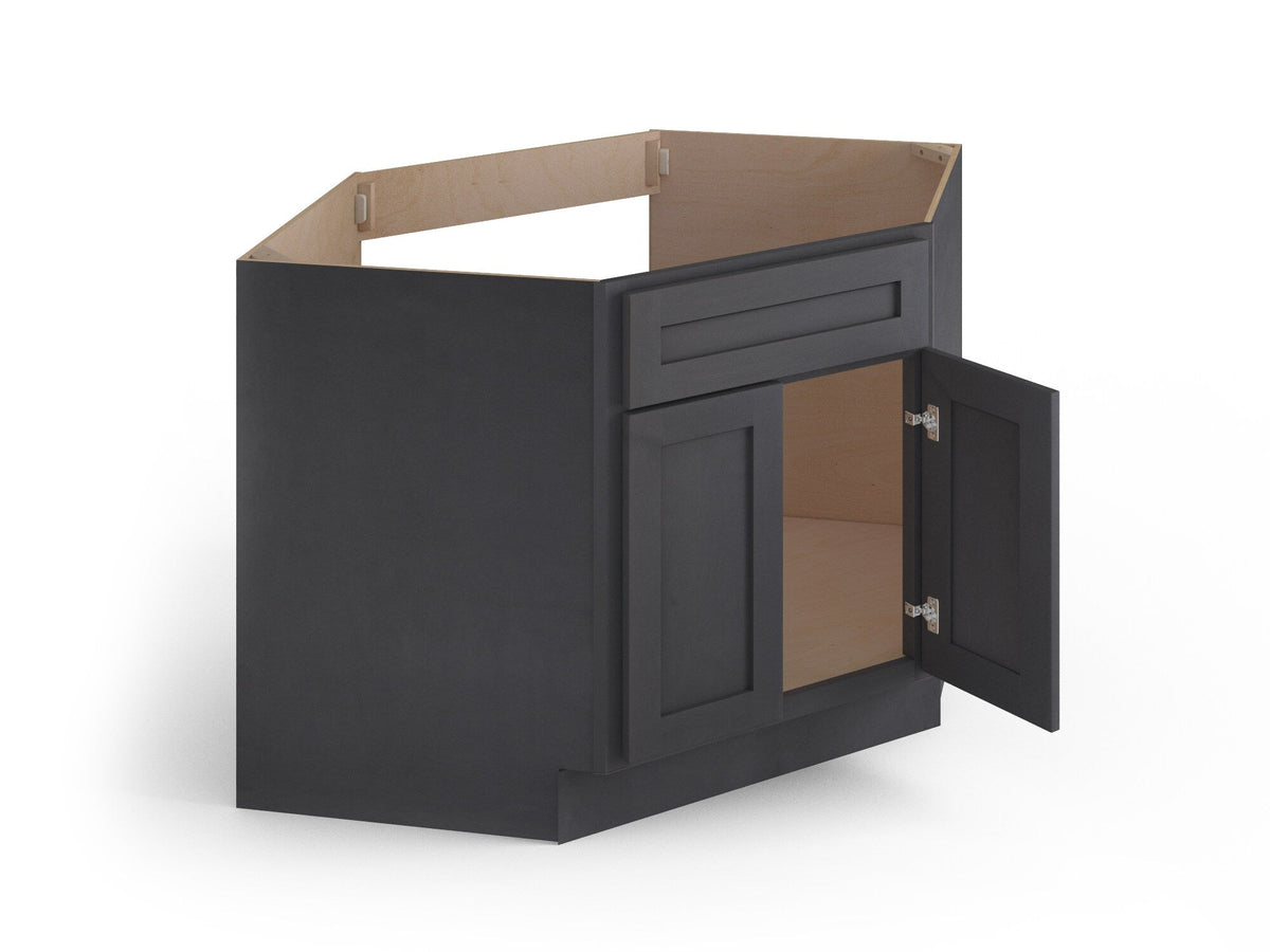 Valleywood Cabinetry 42-in W x 34.5-in H x 24-in D Ideal Gray Birch Diagonal Sink Base Ready To Assemble Plywood Cabinet (Flat Panel Shaker Style)