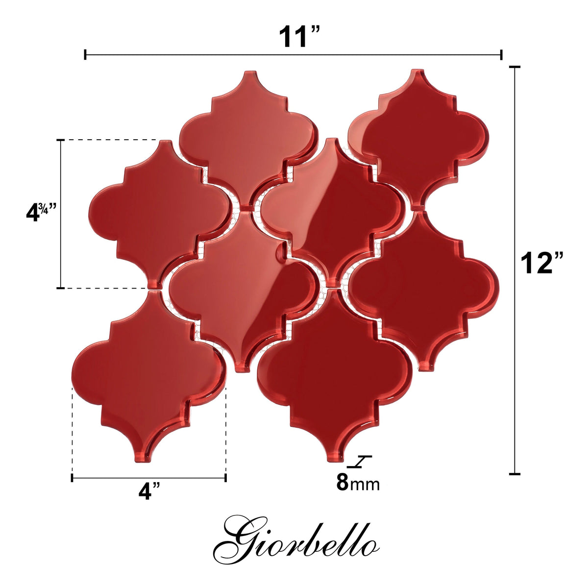 Giorbello Arabesque Mosaic Ruby Red 4-in x 4-in Glossy Glass Wall Tile (7.89-sq. ft/ Carton)