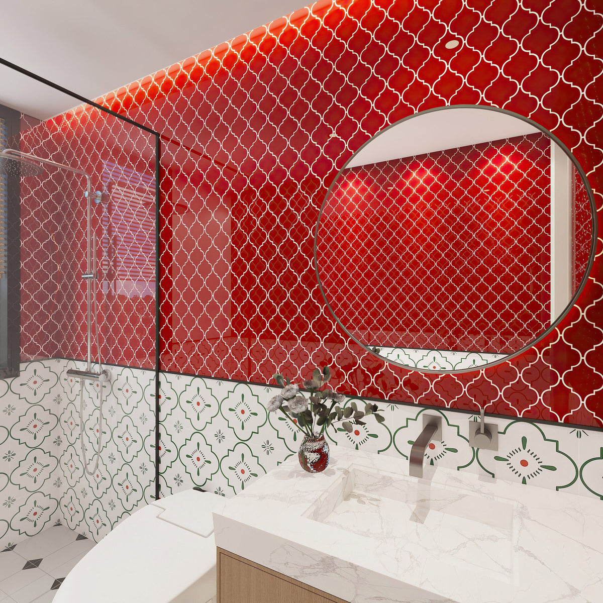 Giorbello Arabesque Mosaic Ruby Red 4-in x 4-in Glossy Glass Wall Tile (7.89-sq. ft/ Carton)