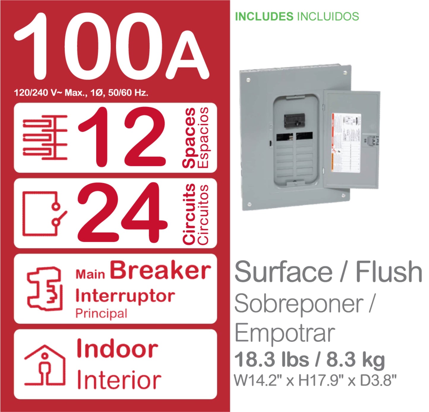 Square D Homeline 100-Amp 12-space load center - side view
