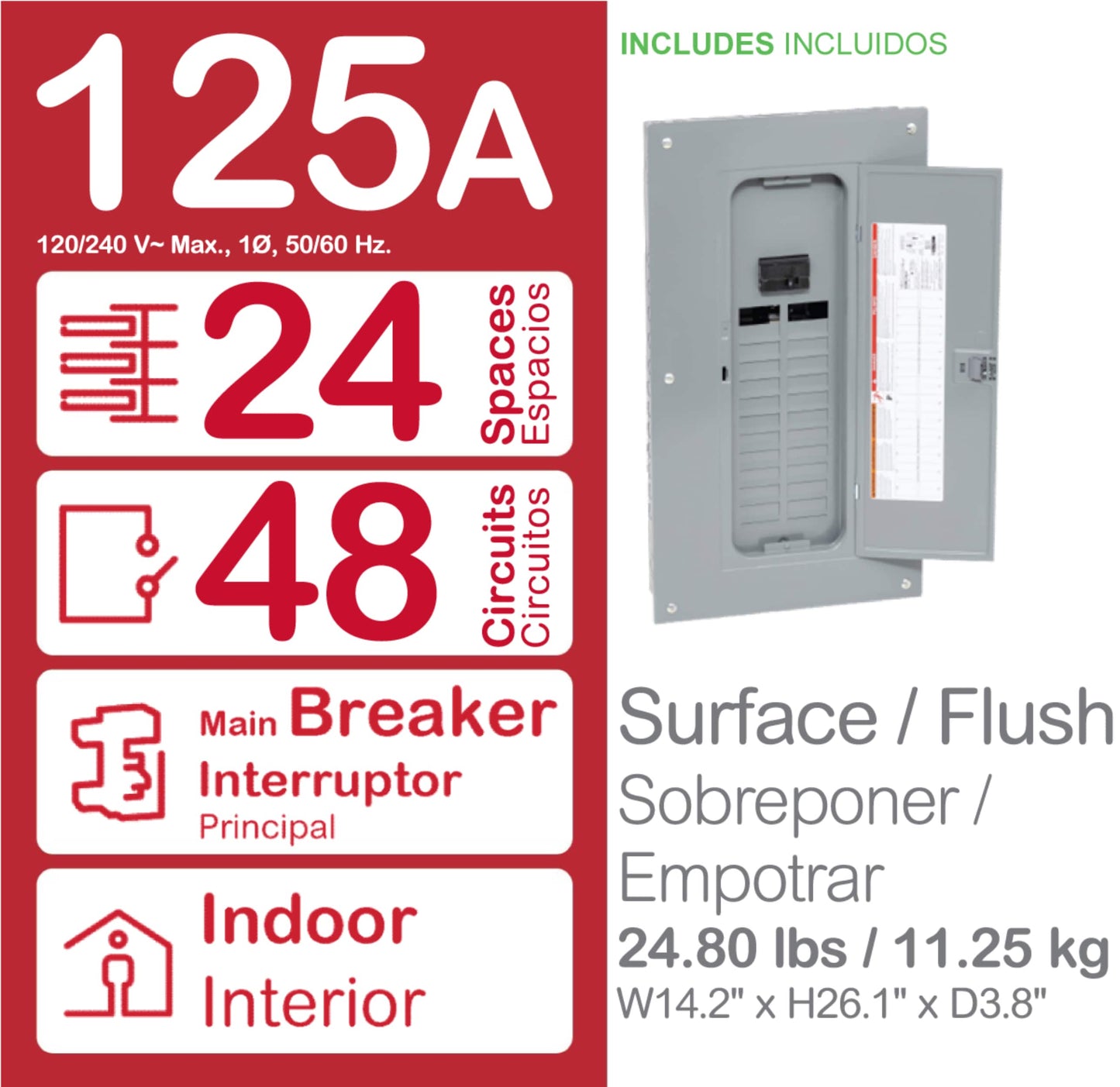 Square D Homeline 125-Amp 24-space load center - interior view