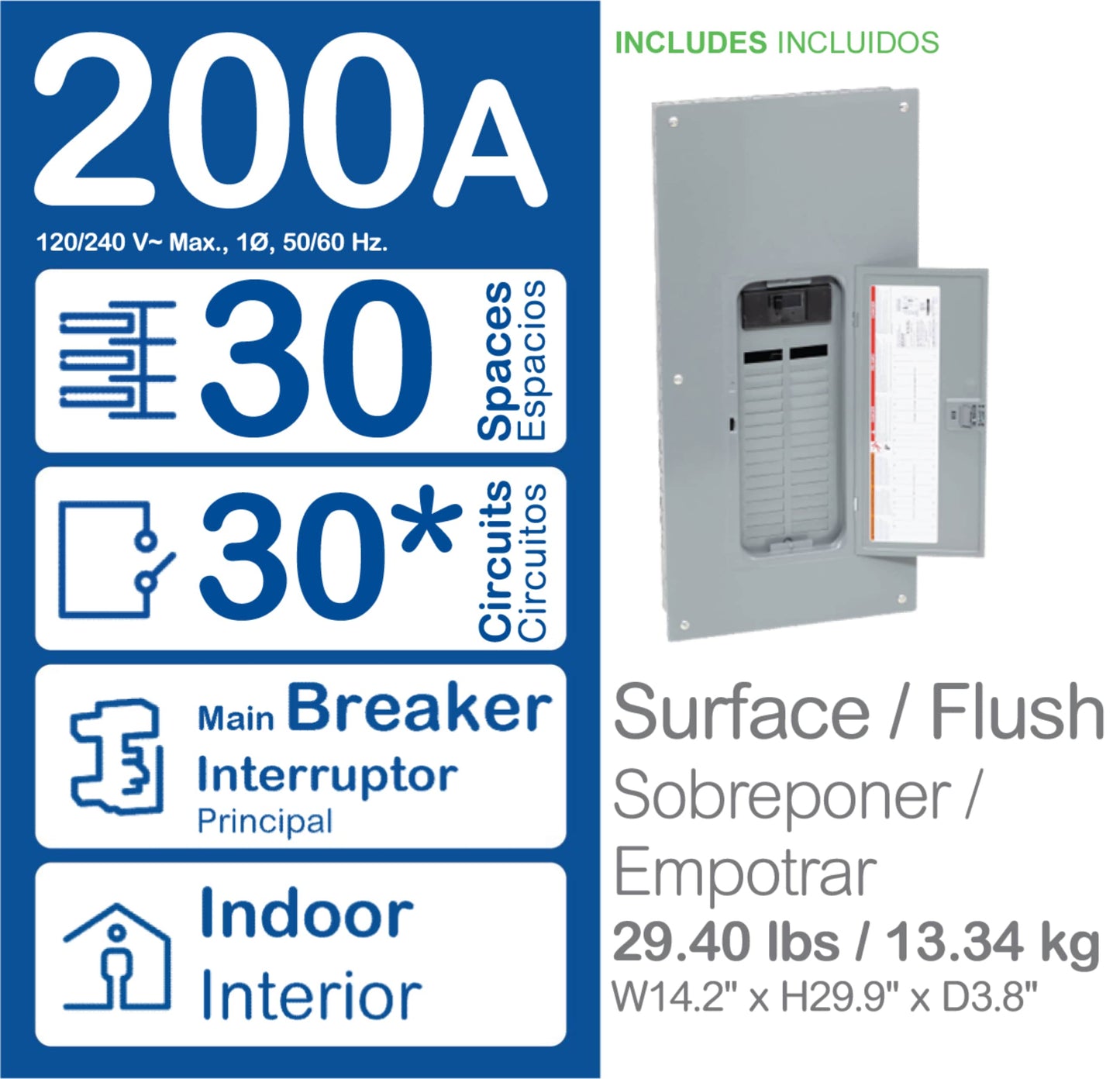Square D QO 200-Amp 30-space load center - angle view