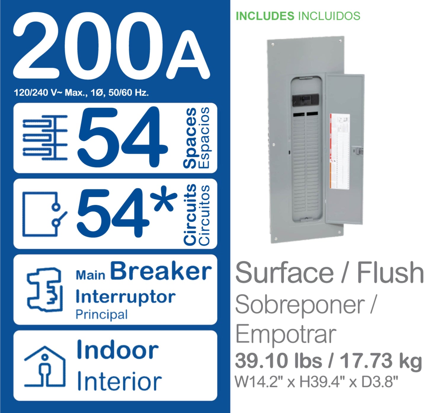 Square D QO 200-Amp 54-space load center - angle view