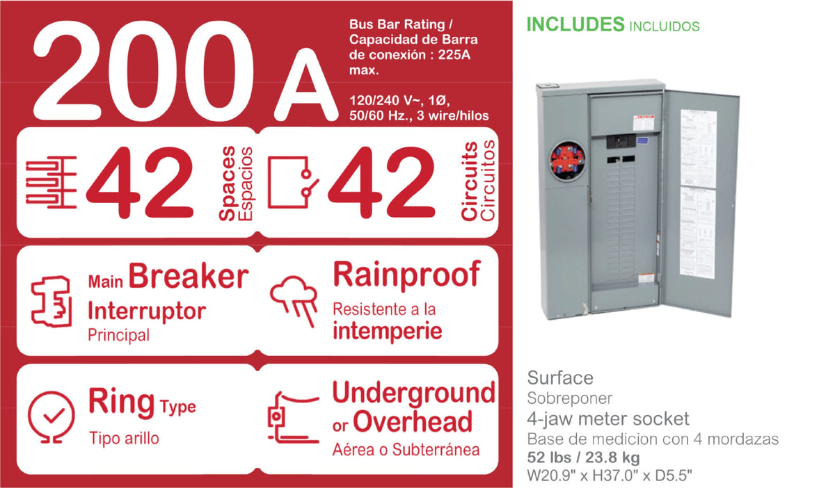 Square D Homeline Ring Type Overhead/Underground 200-Amp 42-space load center - interior view
