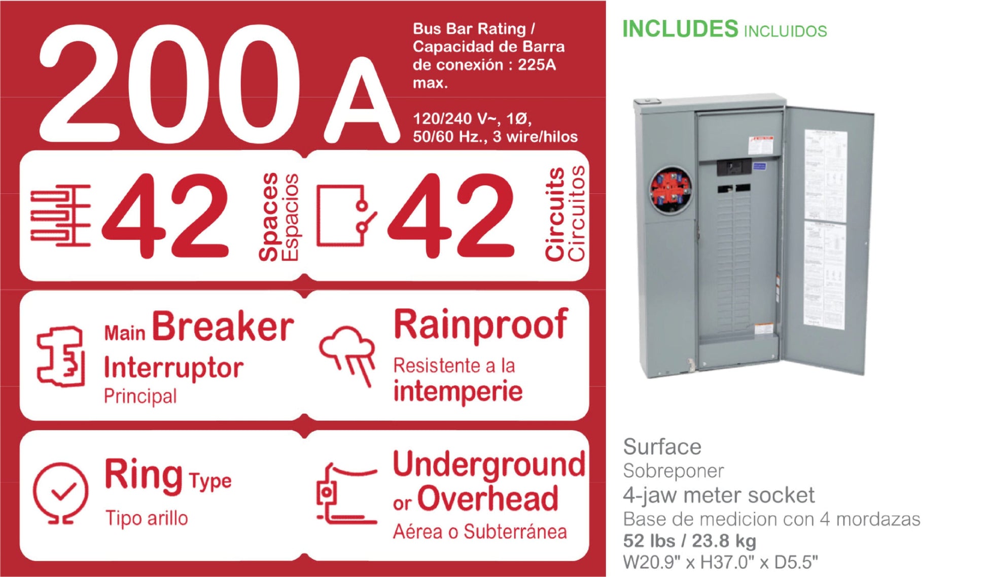 Square D Homeline Ring Type Overhead/Underground 200-Amp 42-space load center - interior view