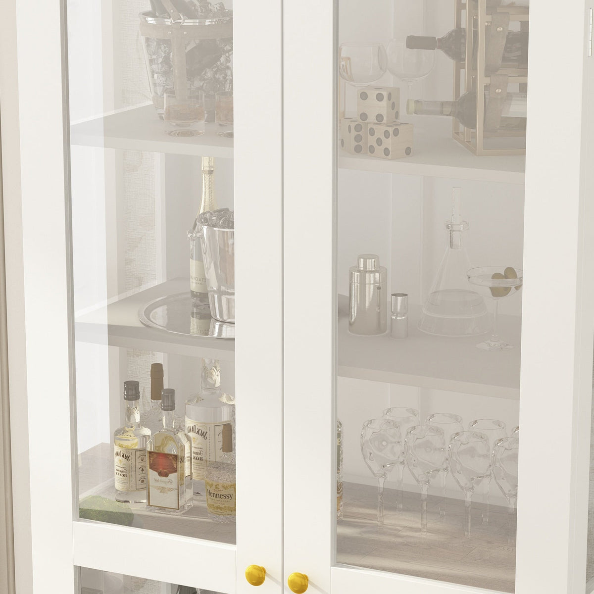 FUFU&GAGA Contemporary/Modern White Curio Cabinet with Wine Storage