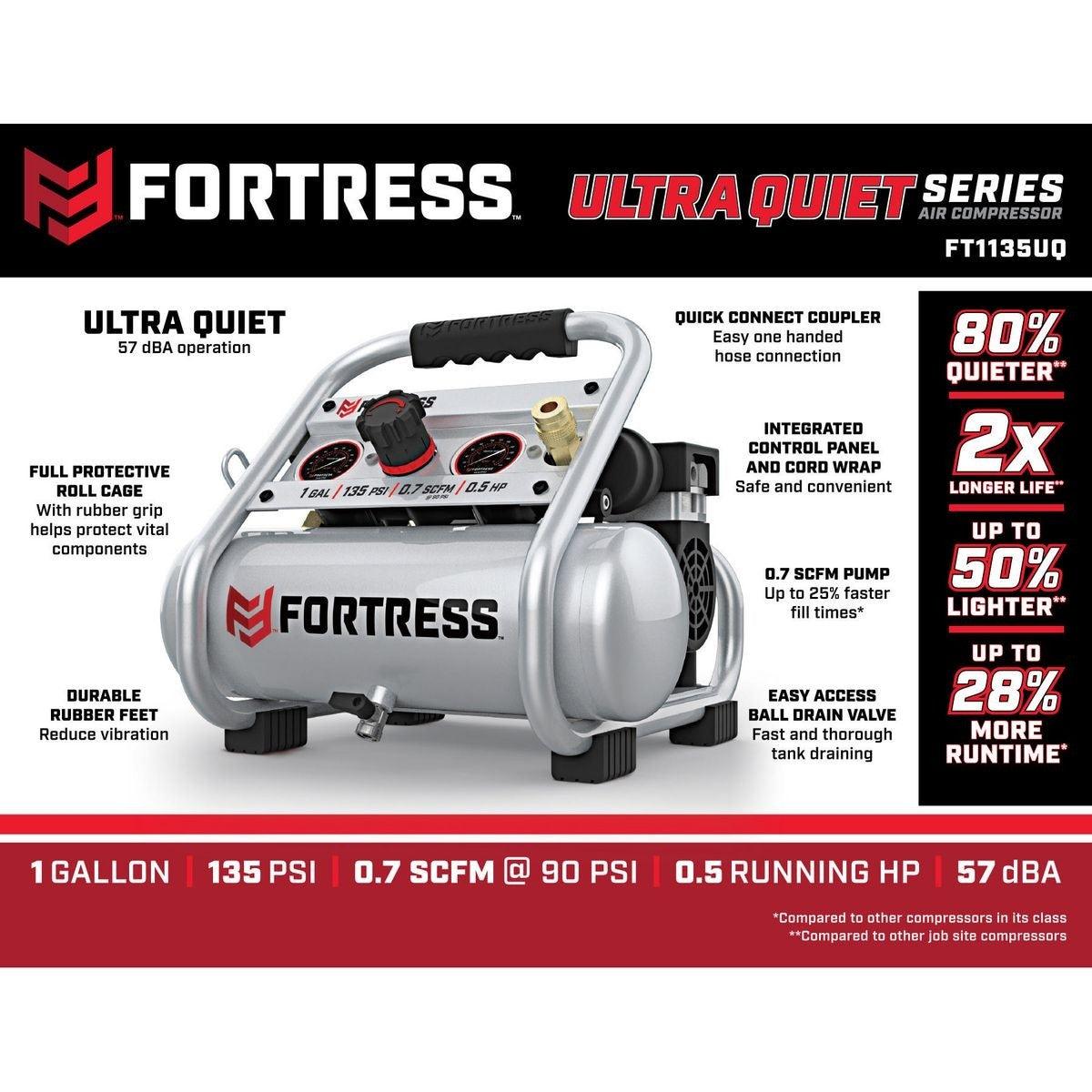 1 Gallon 135 PSI Ultra Quiet Hand Carry Jobsite Air Compressor