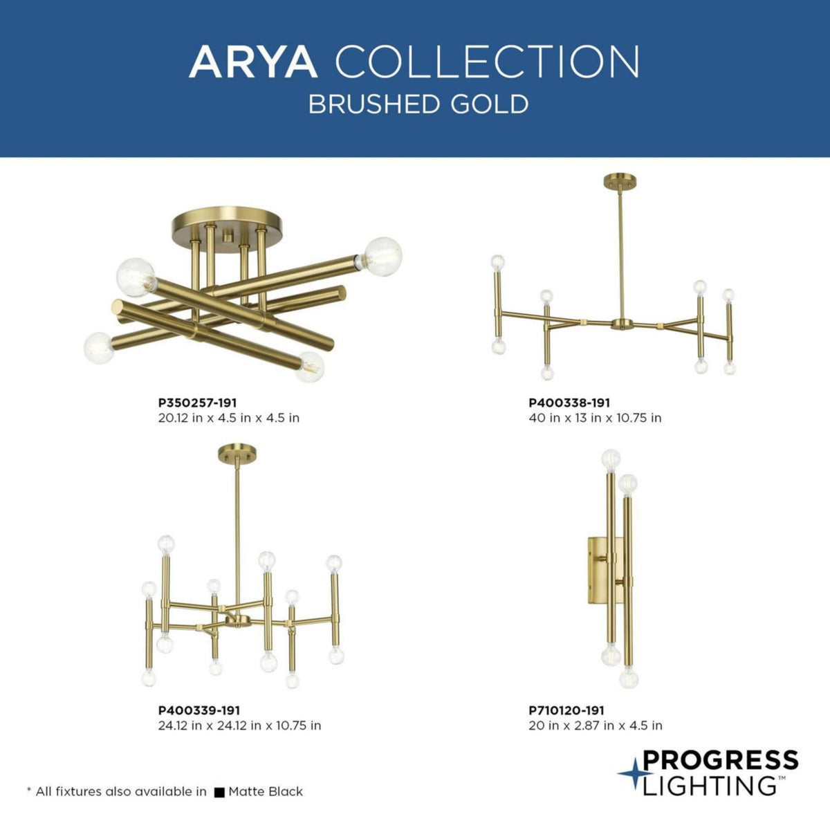Progress Lighting Arya 12-Light Brushed Gold Modern/Contemporary Chandelier