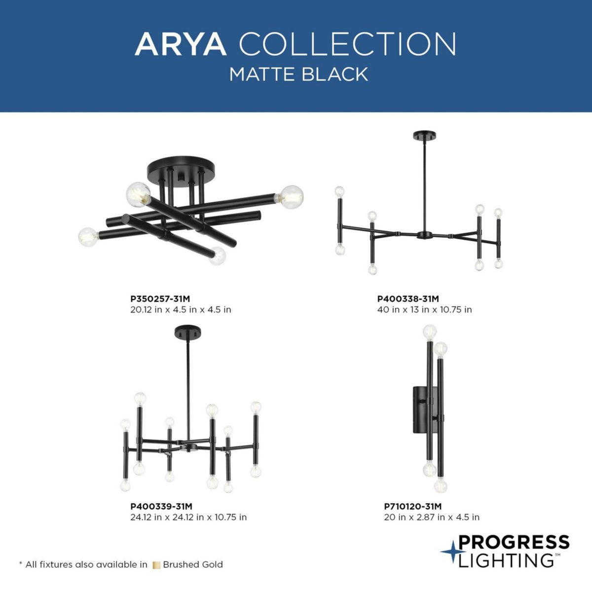 Progress Lighting Arya 12-Light Matte Black Modern/Contemporary Chandelier