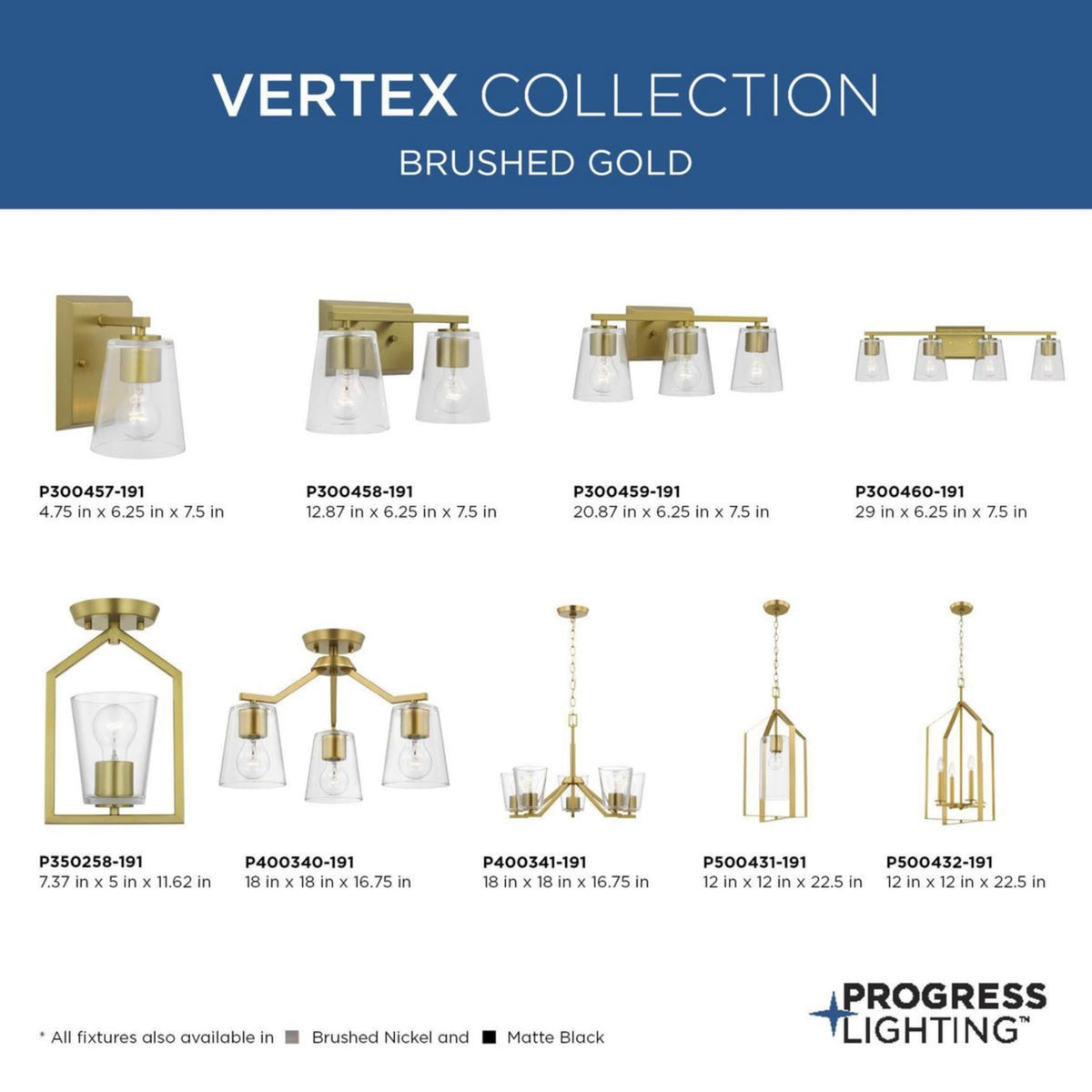 Progress Lighting Vertex 3-Light Brushed Gold Modern/Contemporary Etched Glass Cone Medium Hanging Pendant Light
