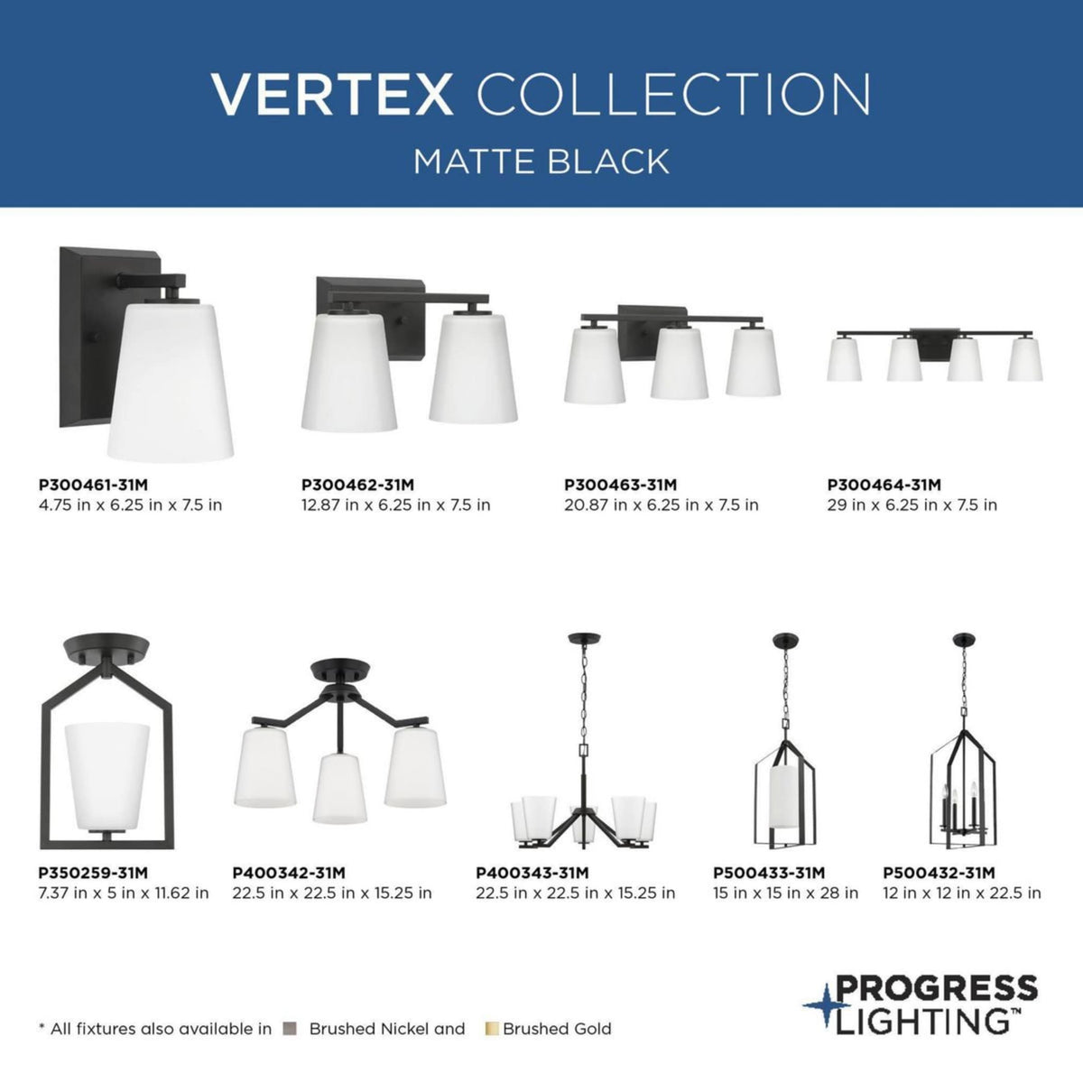 Progress Lighting Vertex 3-Light Brushed Gold Modern/Contemporary Etched Glass Cone Medium Hanging Pendant Light