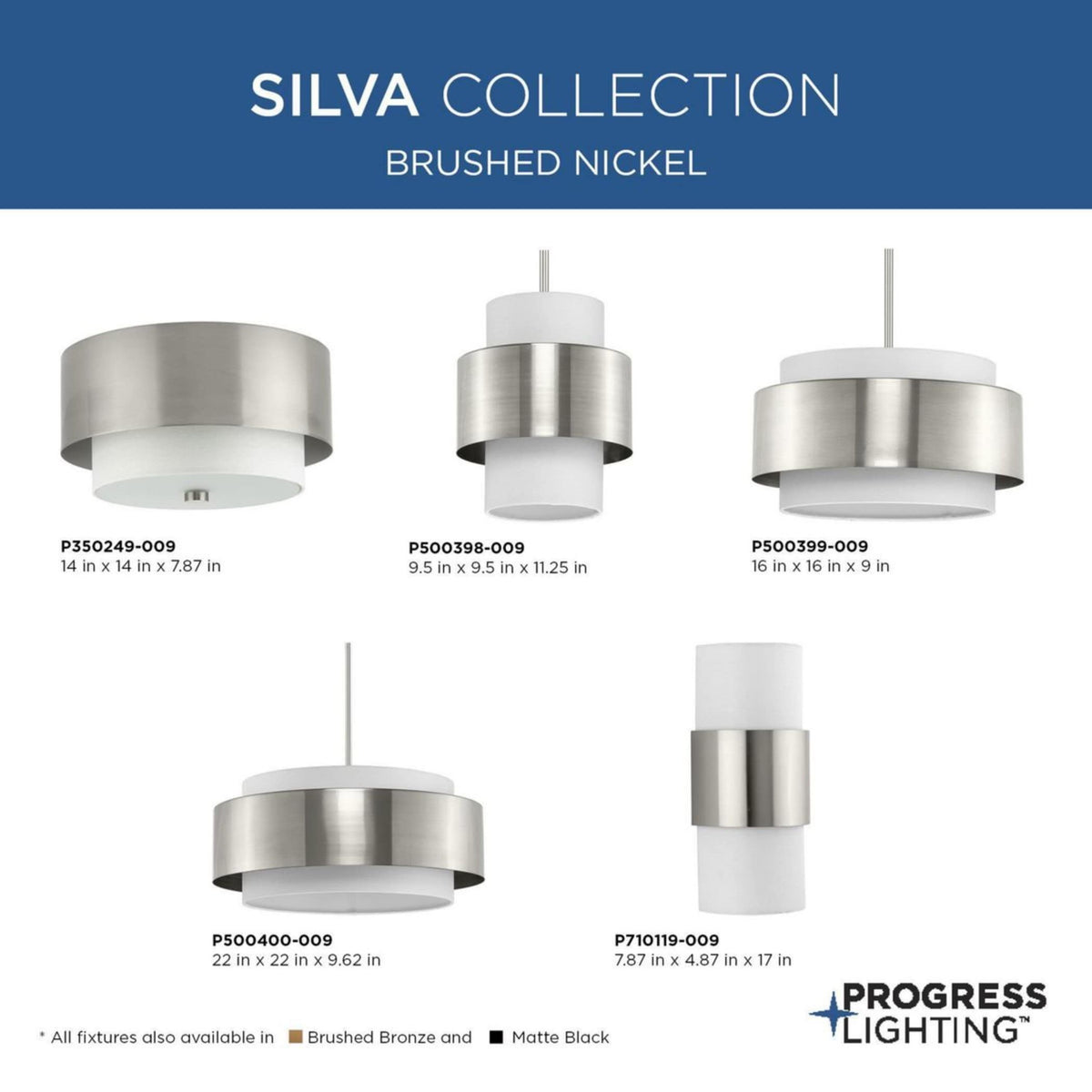 Progress Lighting Silva 3-Light Brushed Nickel Modern/Contemporary Drum Medium Hanging Pendant Light