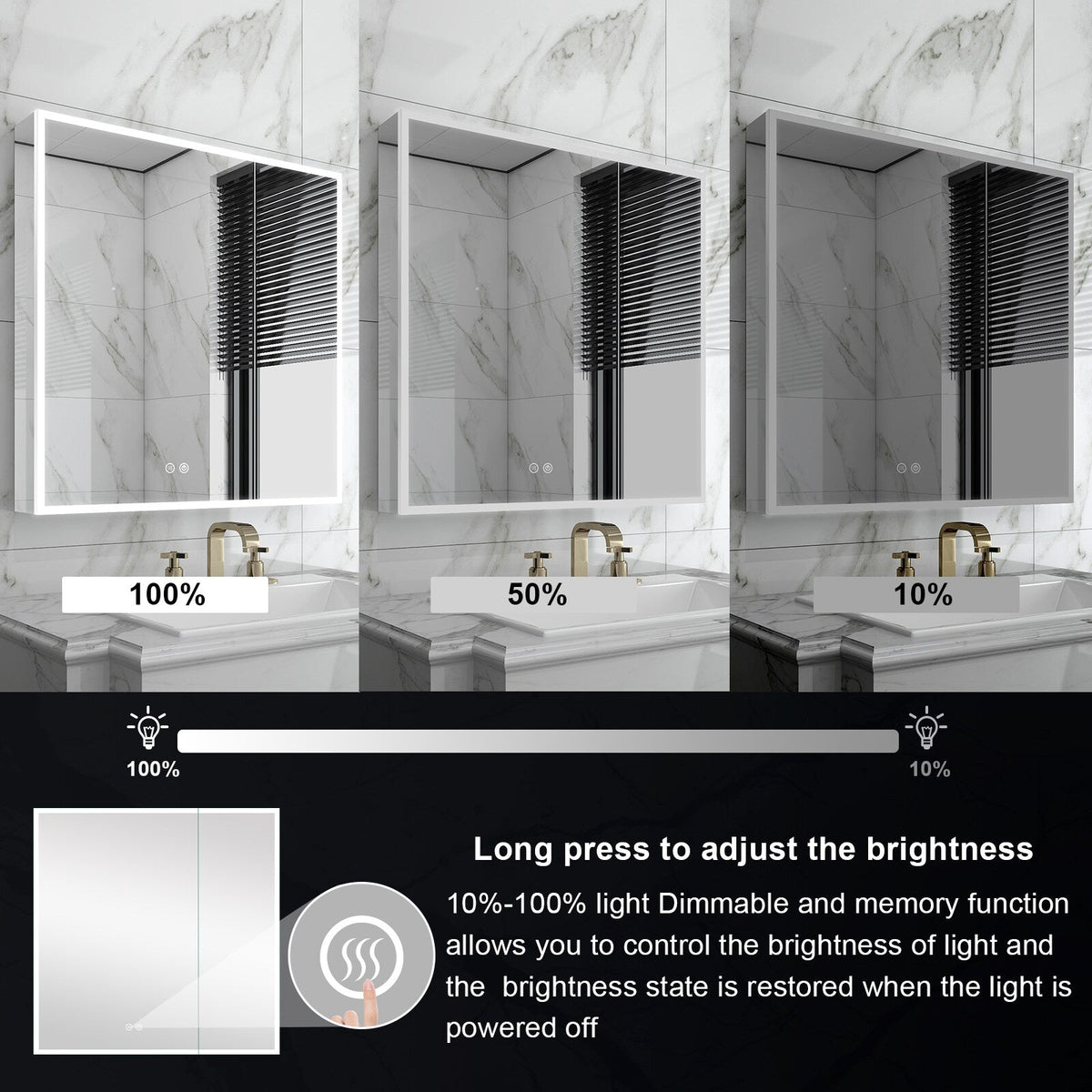 WELLFOR ELIN 30-in x 30-in Lighted LED Fog Free Surface/Recessed Mount Silver Mirrored Soft Close Medicine Cabinet with Outlet