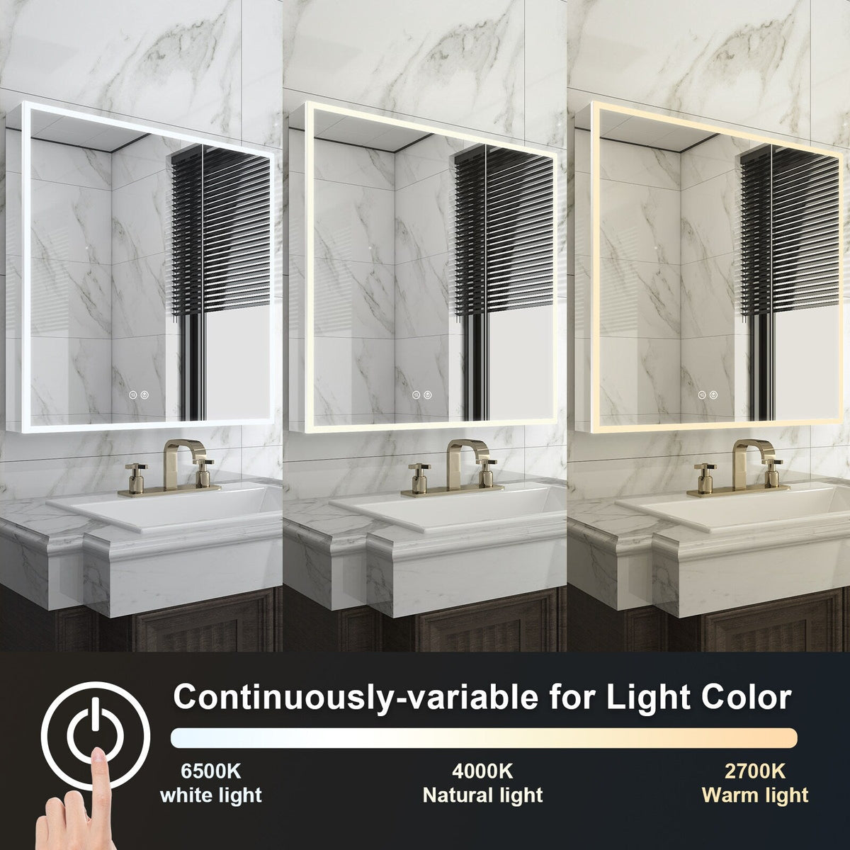 WELLFOR ELIN 30-in x 30-in Lighted LED Fog Free Surface/Recessed Mount Silver Mirrored Soft Close Medicine Cabinet with Outlet