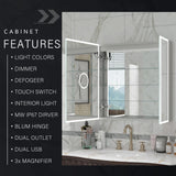 WELLFOR ELIN 36-in x 30-in Lighted LED Fog Free Surface/Recessed Mount Silver Mirrored Soft Close Medicine Cabinet with Outlet