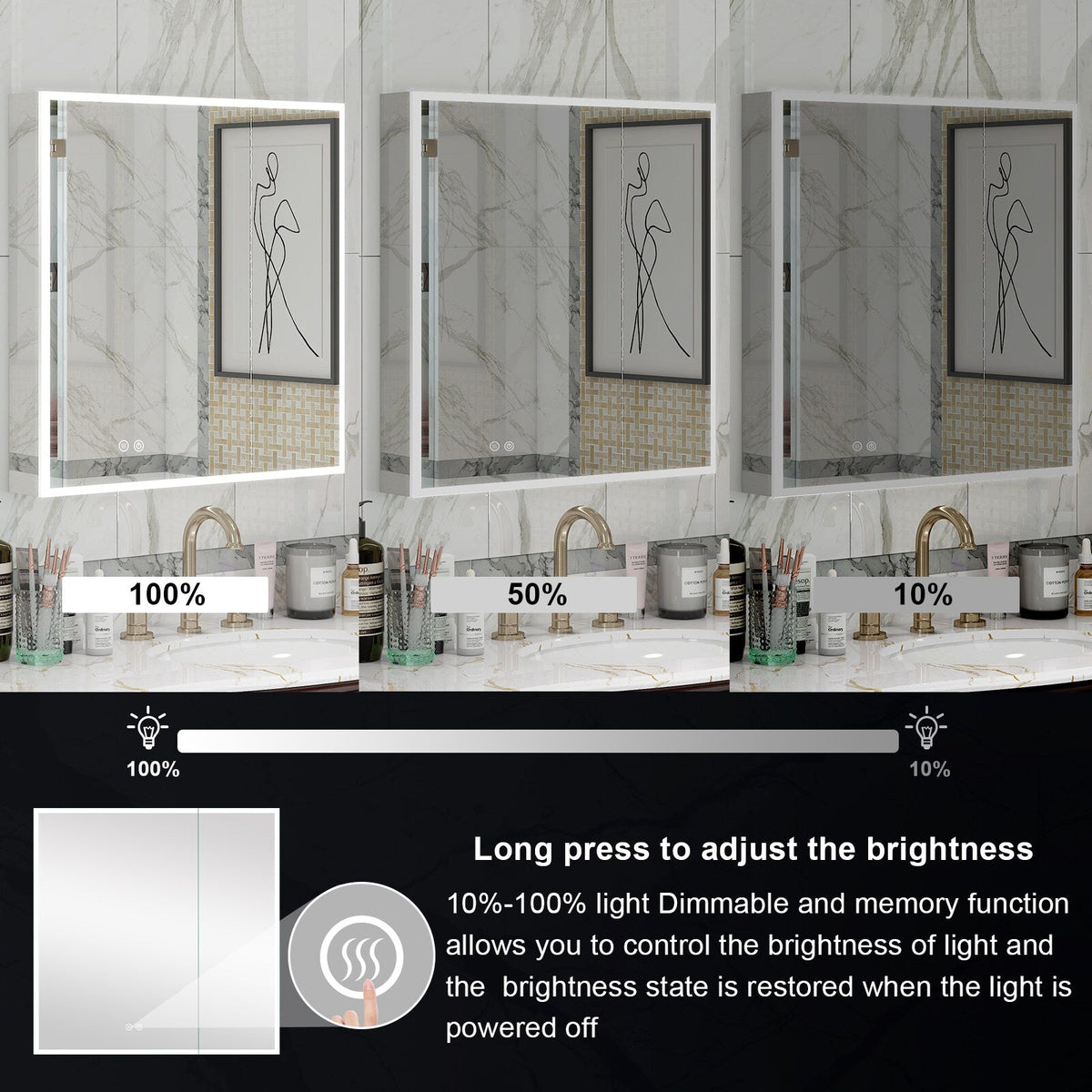 WELLFOR ELIN 36-in x 30-in Lighted LED Fog Free Surface/Recessed Mount Silver Mirrored Soft Close Medicine Cabinet with Outlet