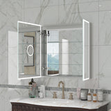 WELLFOR ELIN 36-in x 30-in Lighted LED Fog Free Surface/Recessed Mount Silver Mirrored Soft Close Medicine Cabinet with Outlet