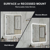 WELLFOR ELIN 36-in x 30-in Lighted LED Fog Free Surface/Recessed Mount Silver Mirrored Soft Close Medicine Cabinet with Outlet